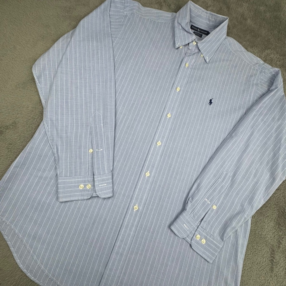 Ralph Lauren Button Down Shirt‎ Mens 16 32/33 Blue Yarmouth EUC Cotton Check